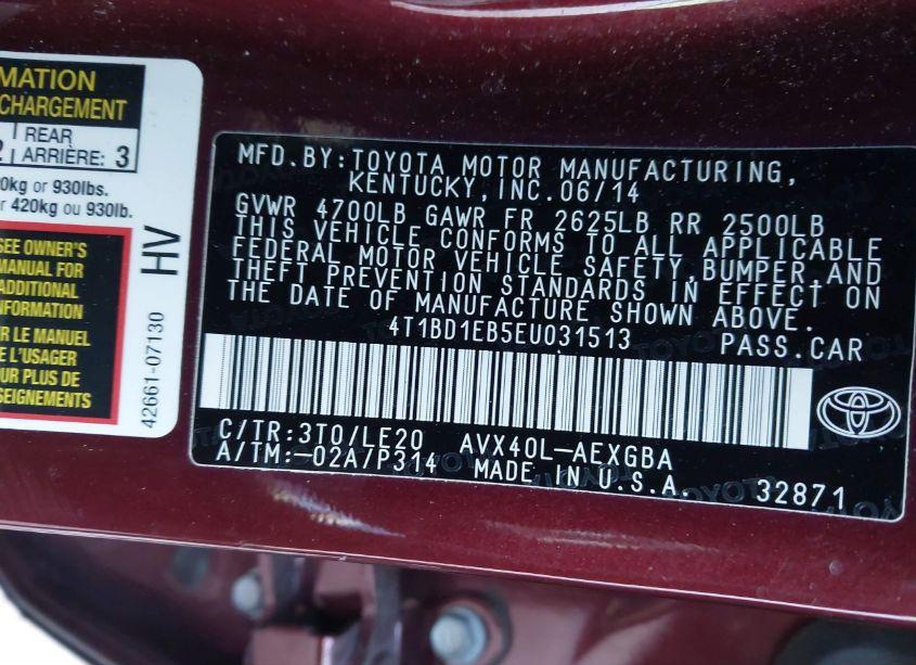 Photo 9 of 2014 Toyota Avalon HYBRID XLE TOURING (VIN 4T1BD1EB5EU031513)