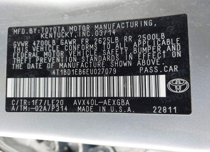 Photo 9 of 2014 Toyota Avalon HYBRID XLE TOURING (VIN 4T1BD1EB6EU027079)