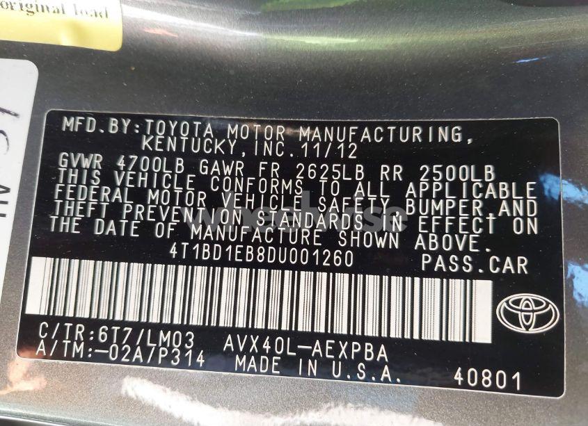 Photo 9 of 2013 Toyota Avalon HYBRID LIMITED (VIN 4T1BD1EB8DU001260)