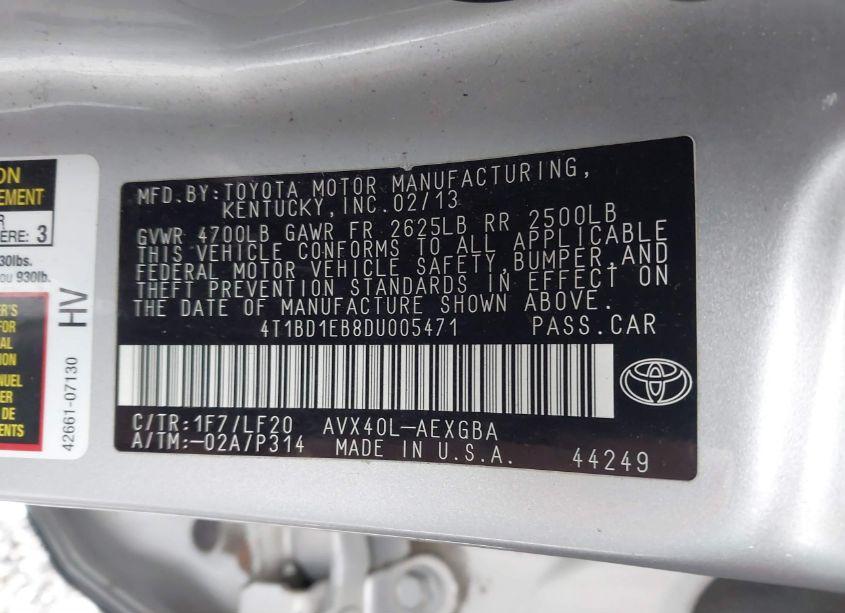 Photo 9 of 2013 Toyota Avalon HYBRID XLE PREMIUM (VIN 4T1BD1EB8DU005471)