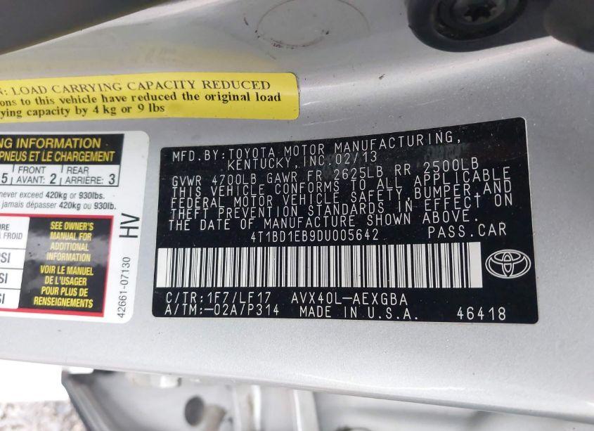 Photo 9 of 2013 Toyota Avalon HYBRID XLE PREMIUM (VIN 4T1BD1EB9DU005642)