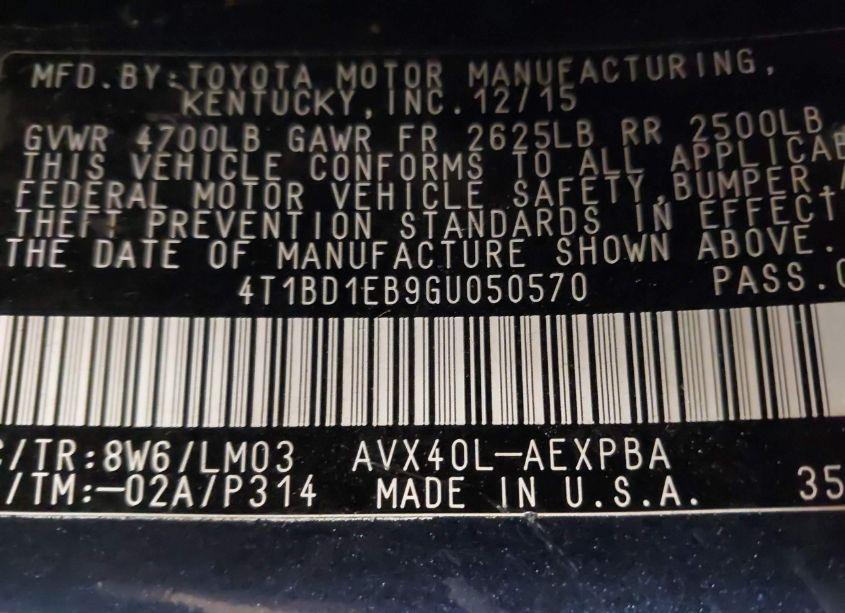 Photo 9 of 2016 Toyota Avalon HYBRID LIMITED (VIN 4T1BD1EB9GU050570)