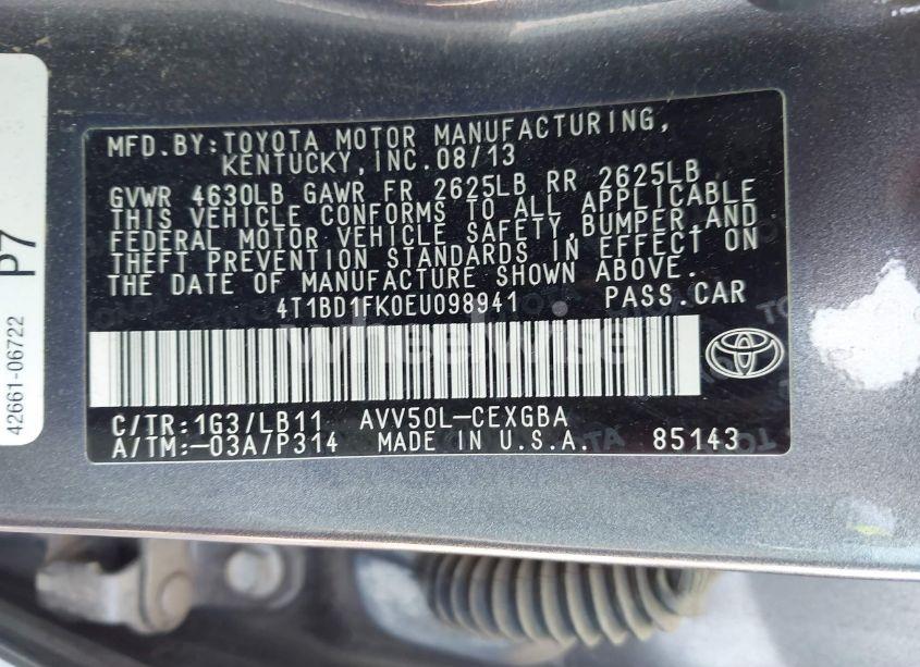 Photo 9 of 2014 Toyota Camry HYBRID XLE (VIN 4T1BD1FK0EU098941)