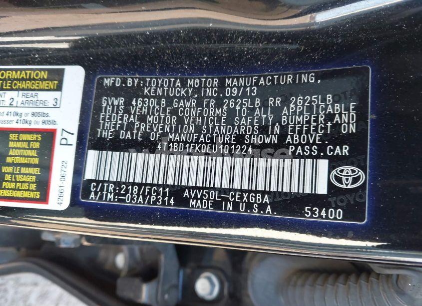 Photo 9 of 2014 Toyota Camry HYBRID XLE (VIN 4T1BD1FK0EU101224)