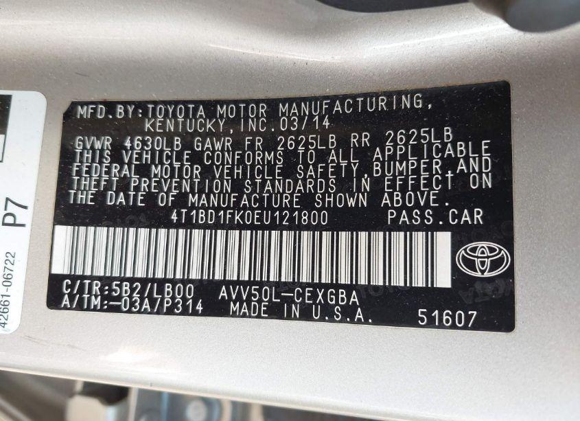 Photo 9 of 2014 Toyota Camry HYBRID XLE (VIN 4T1BD1FK0EU121800)