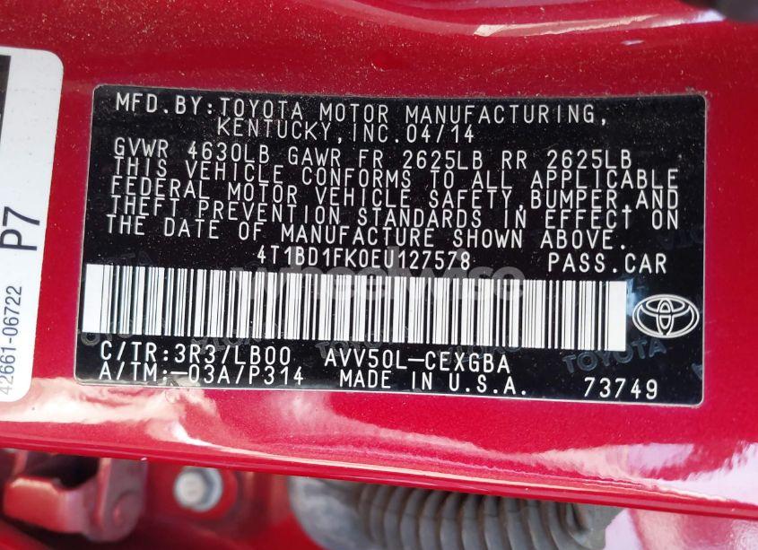 Photo 9 of 2014 Toyota Camry HYBRID XLE (VIN 4T1BD1FK0EU127578)