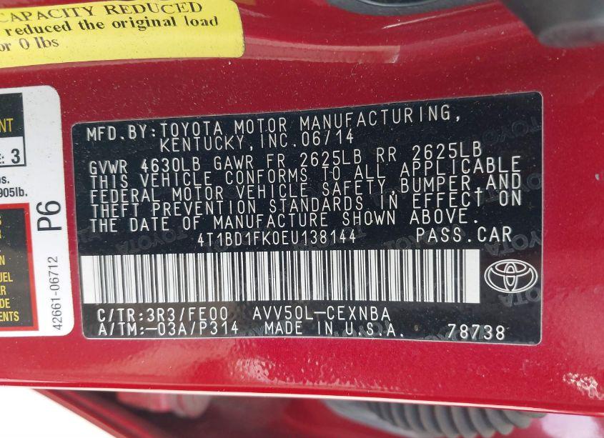 Photo 9 of 2014 Toyota Camry HYBRID LE (VIN 4T1BD1FK0EU138144)