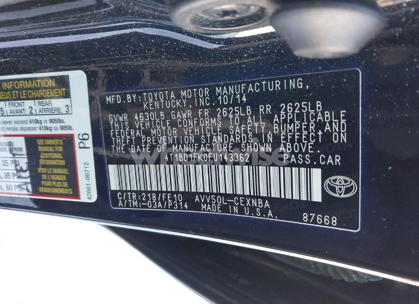 Photo 9 of 2015 Toyota Camry HYBRID LE (VIN 4T1BD1FK0FU143362)