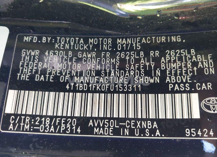 Photo 9 of 2015 Toyota Camry HYBRID LE (VIN 4T1BD1FK0FU153311)