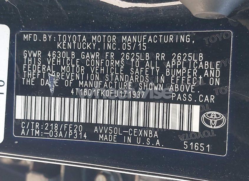 Photo 9 of 2015 Toyota Camry HYBRID LE (VIN 4T1BD1FK0FU171937)