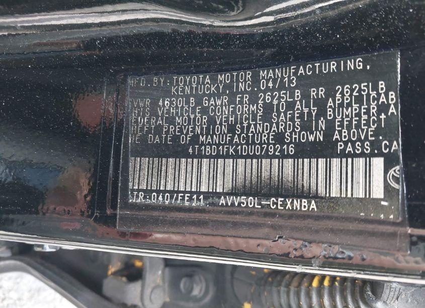 Photo 9 of 2013 Toyota Camry HYBRID LE (VIN 4T1BD1FK1DU079216)