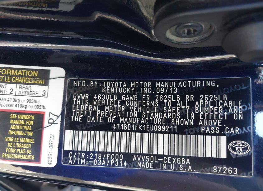 Photo 9 of 2014 Toyota Camry HYBRID XLE (VIN 4T1BD1FK1EU099211)