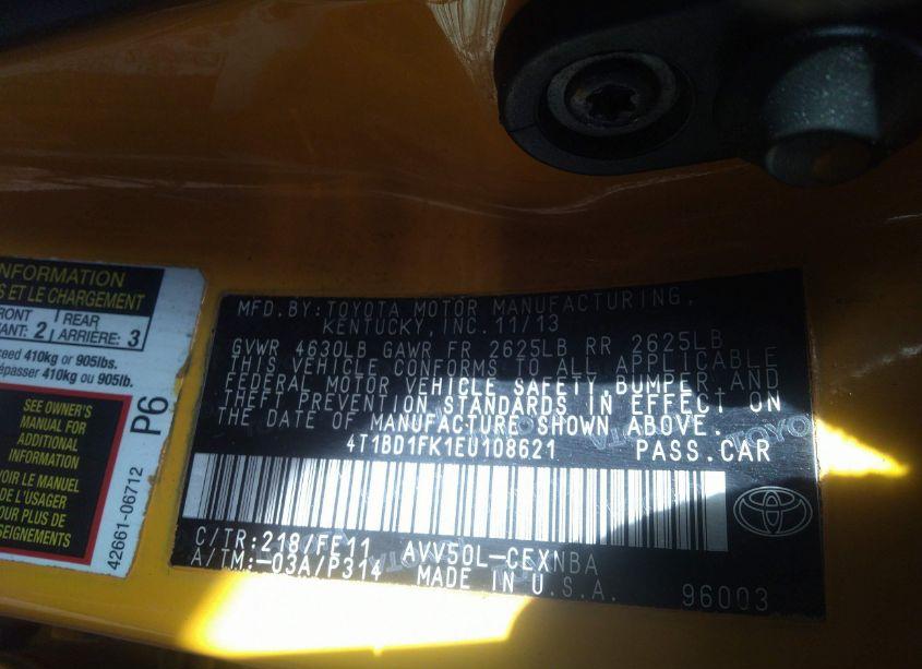 Photo 9 of 2014 Toyota Camry HYBRID LE (VIN 4T1BD1FK1EU108621)