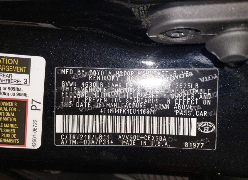 Photo 9 of 2014 Toyota Camry HYBRID XLE (VIN 4T1BD1FK1EU116878)