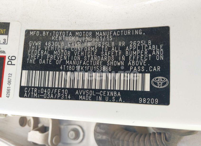 Photo 9 of 2015 Toyota Camry HYBRID LE (VIN 4T1BD1FK1FU153866)