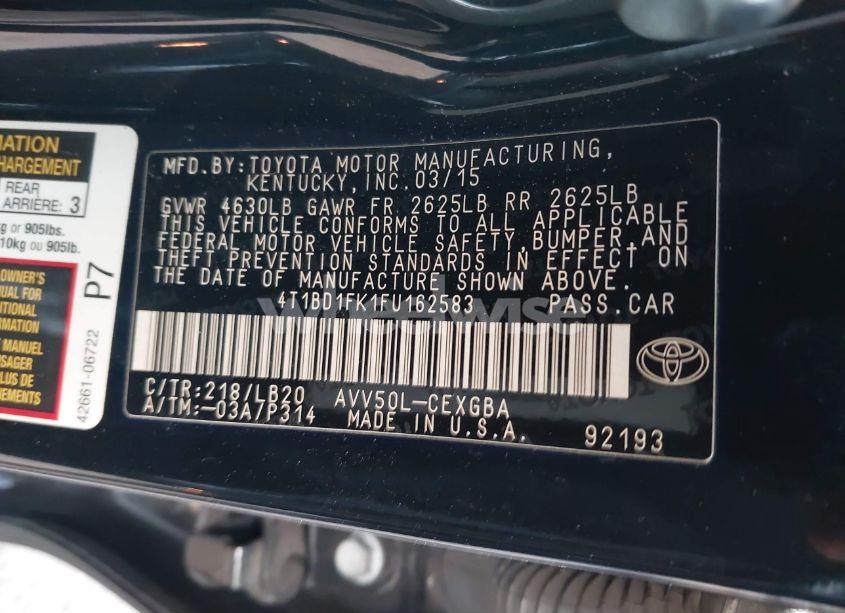Photo 9 of 2015 Toyota Camry HYBRID XLE (VIN 4T1BD1FK1FU162583)