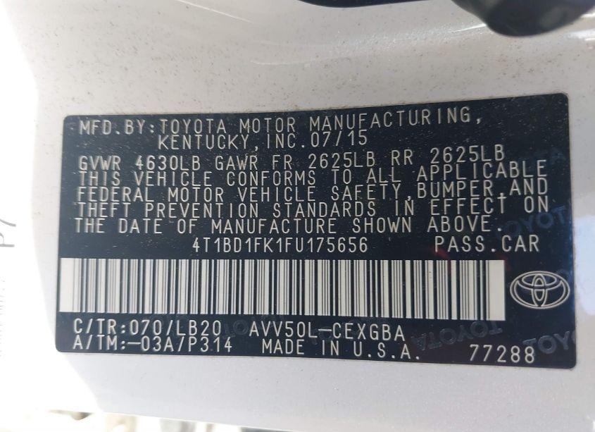 Photo 9 of 2015 Toyota Camry HYBRID XLE (VIN 4T1BD1FK1FU175656)