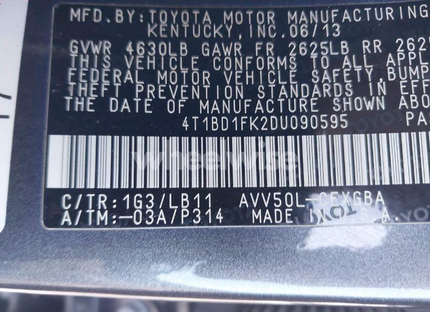 Photo 9 of 2013 Toyota Camry HYBRID XLE (VIN 4T1BD1FK2DU090595)