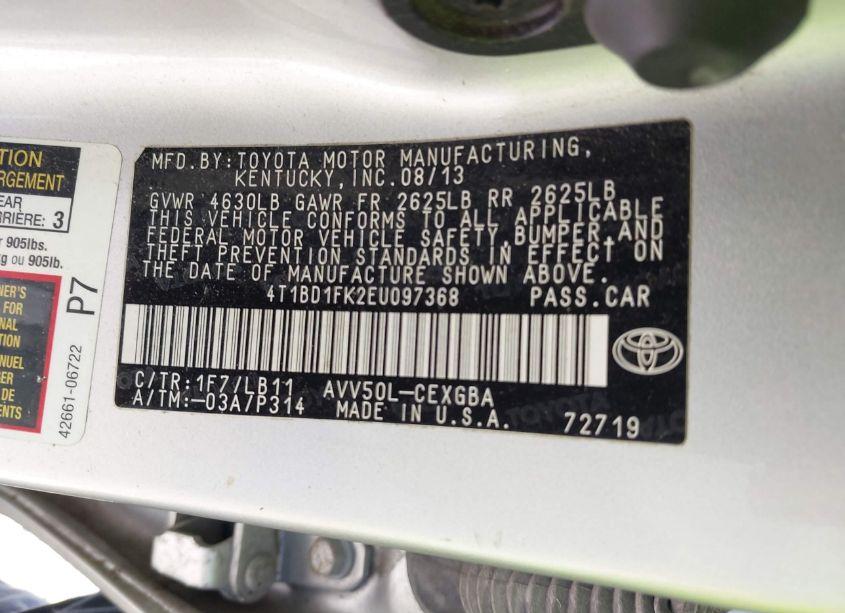 Photo 9 of 2014 Toyota Camry HYBRID XLE (VIN 4T1BD1FK2EU097368)