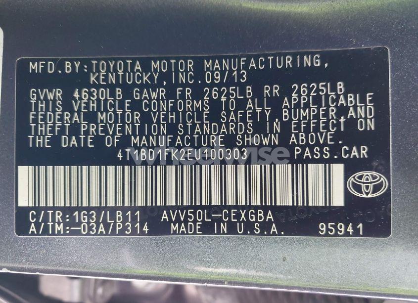 Photo 9 of 2014 Toyota Camry HYBRID XLE (VIN 4T1BD1FK2EU100303)