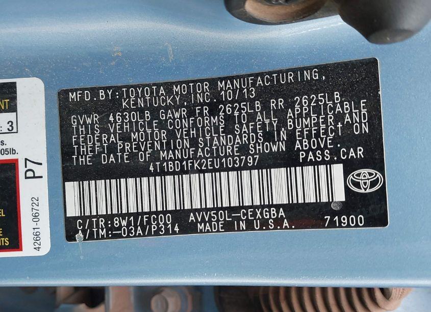 Photo 9 of 2014 Toyota Camry HYBRID XLE (VIN 4T1BD1FK2EU103797)