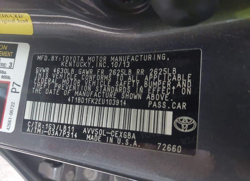 Photo 9 of 2014 Toyota Camry HYBRID XLE (VIN 4T1BD1FK2EU103914)