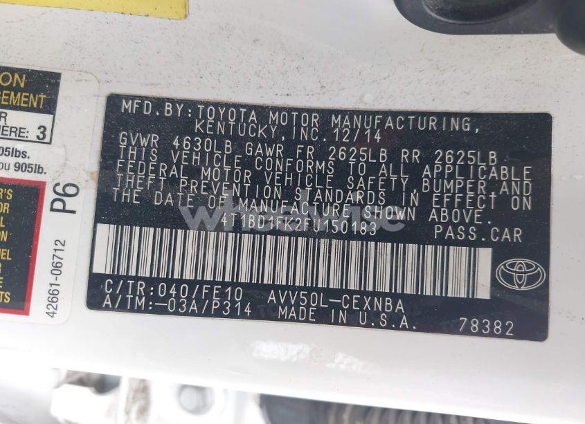 Photo 9 of 2015 Toyota Camry HYBRID LE (VIN 4T1BD1FK2FU150183)