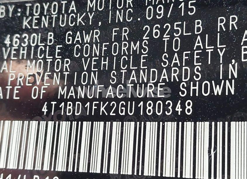 Photo 9 of 2016 Toyota Camry HYBRID LE/SE/XLE (VIN 4T1BD1FK2GU180348)