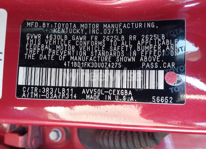 Photo 9 of 2013 Toyota Camry HYBRID XLE (VIN 4T1BD1FK3DU074275)