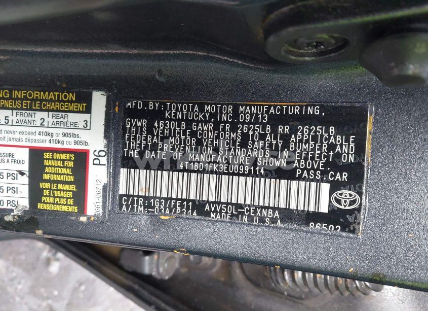 Photo 9 of 2014 Toyota Camry HYBRID LE (VIN 4T1BD1FK3EU099114)