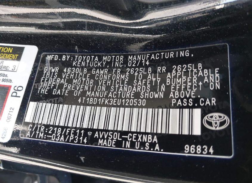 Photo 9 of 2014 Toyota Camry HYBRID LE (VIN 4T1BD1FK3EU120530)