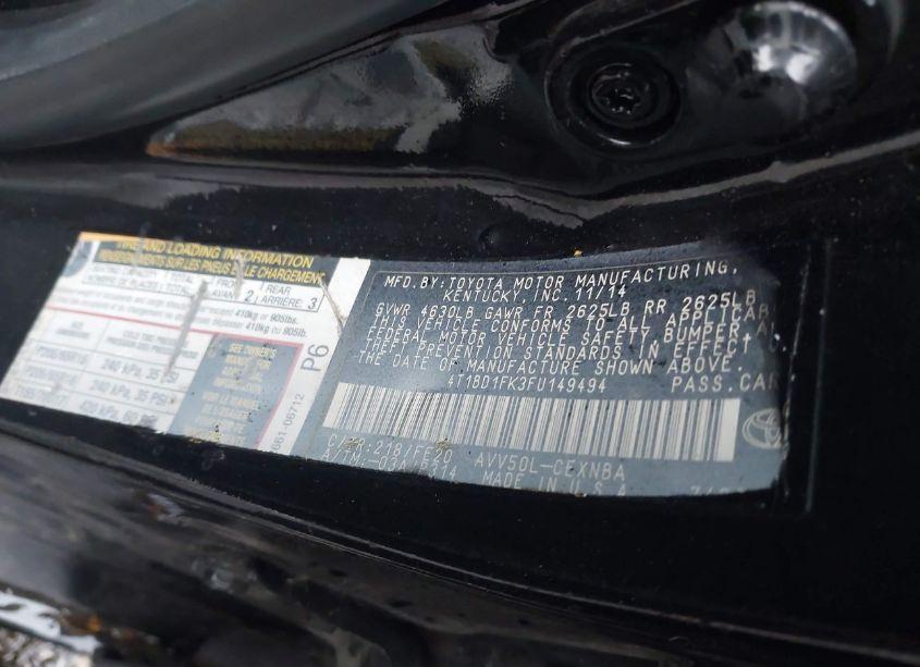 Photo 9 of 2015 Toyota Camry HYBRID LE (VIN 4T1BD1FK3FU149494)