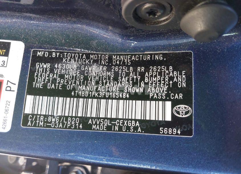 Photo 9 of 2015 Toyota Camry HYBRID XLE (VIN 4T1BD1FK3FU165484)