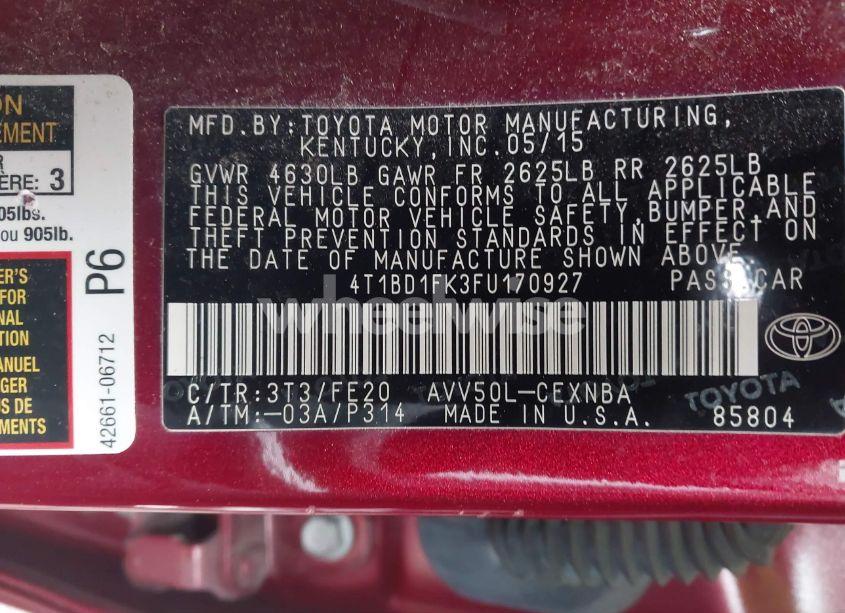 Photo 9 of 2015 Toyota Camry HYBRID LE (VIN 4T1BD1FK3FU170927)