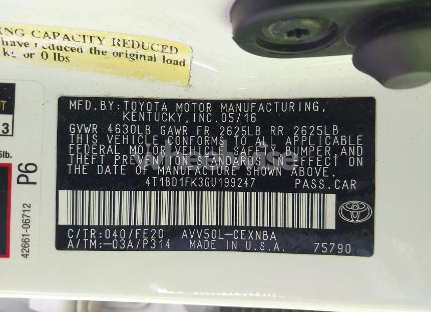 Photo 9 of 2016 Toyota Camry HYBRID LE (VIN 4T1BD1FK3GU199247)