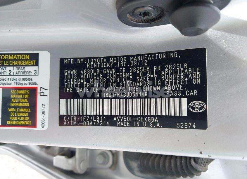 Photo 17 of 2012 Toyota Camry HYBRID LE/XLE (VIN 4T1BD1FK4CU051148)