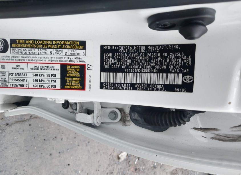 Photo 9 of 2012 Toyota Camry HYBRID XLE (VIN 4T1BD1FK4CU061484)