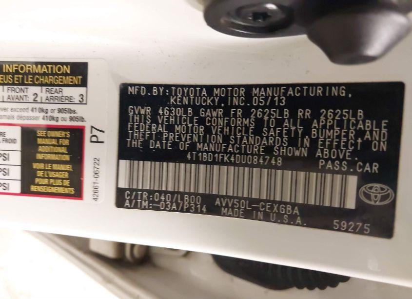 Photo 9 of 2013 Toyota Camry HYBRID XLE (VIN 4T1BD1FK4DU084748)