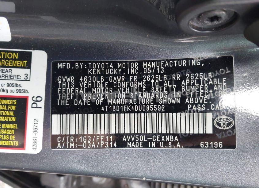 Photo 9 of 2013 Toyota Camry HYBRID LE (VIN 4T1BD1FK4DU085592)
