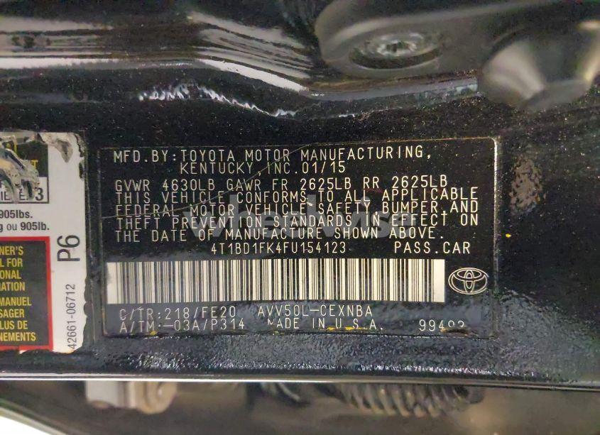 Photo 9 of 2015 Toyota Camry HYBRID LE (VIN 4T1BD1FK4FU154123)