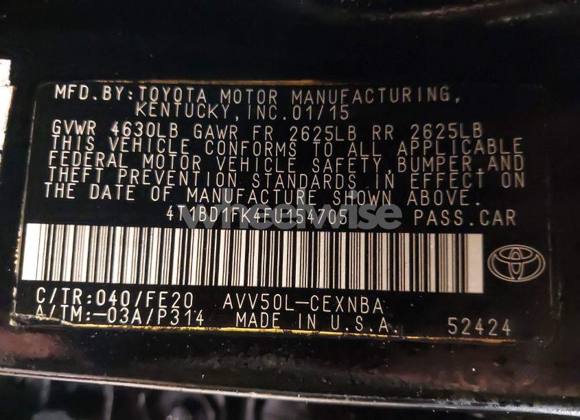 Photo 9 of 2015 Toyota Camry HYBRID LE (VIN 4T1BD1FK4FU154705)