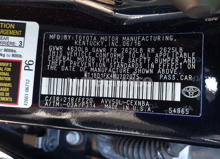 Photo 9 of 2017 Toyota Camry HYBRID LE (VIN 4T1BD1FK4HU202075)