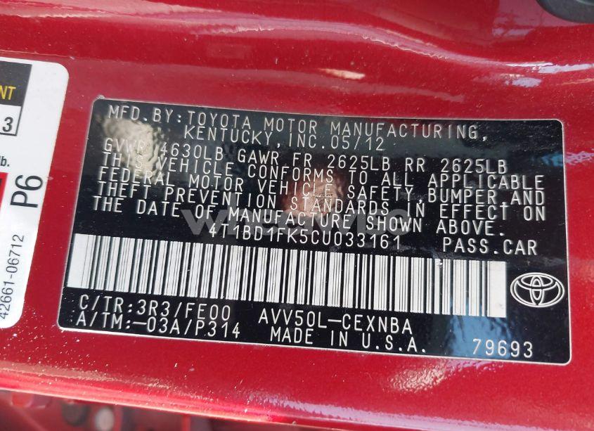 Photo 9 of 2012 Toyota Camry HYBRID LE (VIN 4T1BD1FK5CU033161)