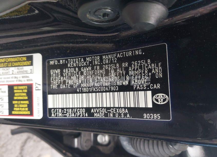 Photo 9 of 2012 Toyota Camry HYBRID XLE (VIN 4T1BD1FK5CU047903)