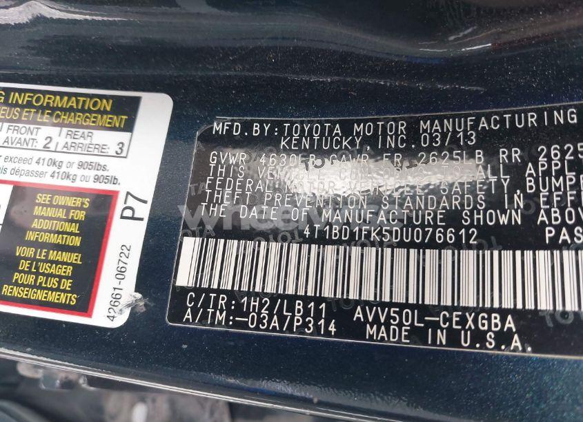 Photo 9 of 2013 Toyota Camry HYBRID XLE (VIN 4T1BD1FK5DU076612)