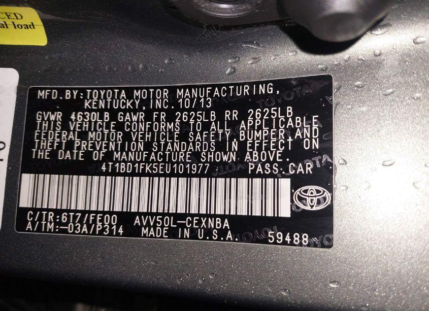 Photo 9 of 2014 Toyota Camry HYBRID LE (VIN 4T1BD1FK5EU101977)