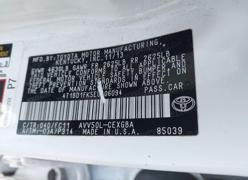 Photo 9 of 2014 Toyota Camry HYBRID XLE (VIN 4T1BD1FK5EU106094)