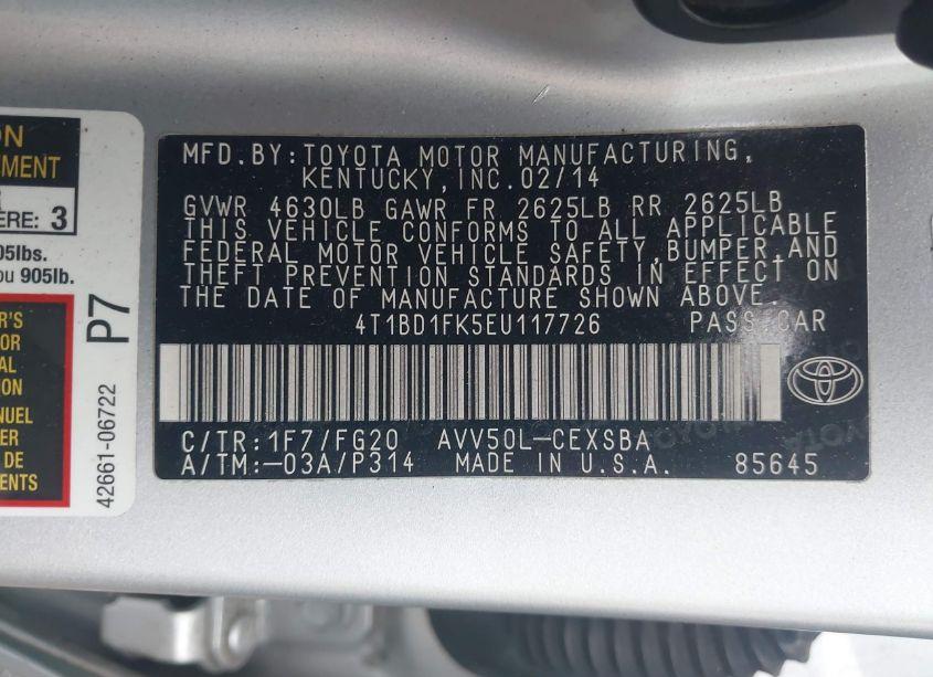 Photo 9 of 2014 Toyota Camry HYBRID SE LIMITED EDITION (VIN 4T1BD1FK5EU117726)