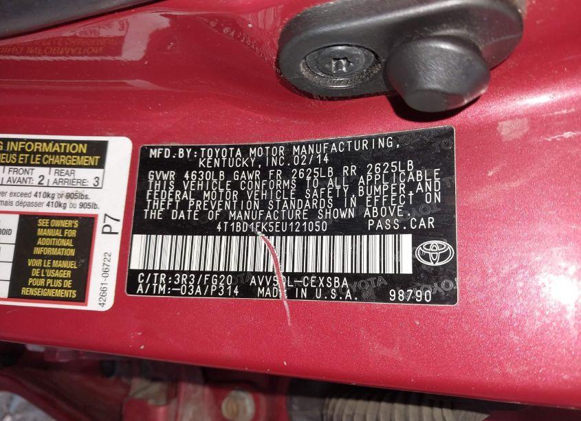 Photo 9 of 2014 Toyota Camry HYBRID SE LIMITED EDITION (VIN 4T1BD1FK5EU121050)