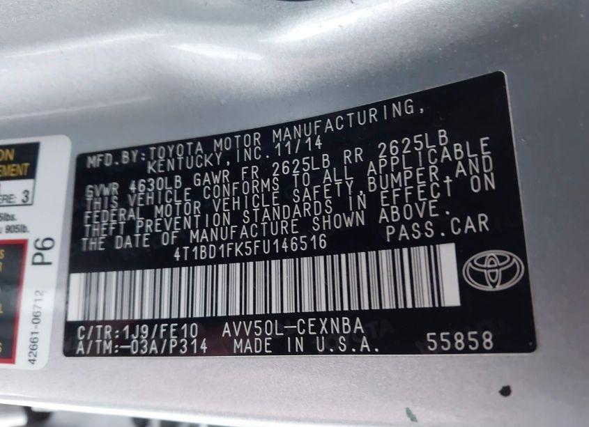 Photo 9 of 2015 Toyota Camry HYBRID LE (VIN 4T1BD1FK5FU146516)